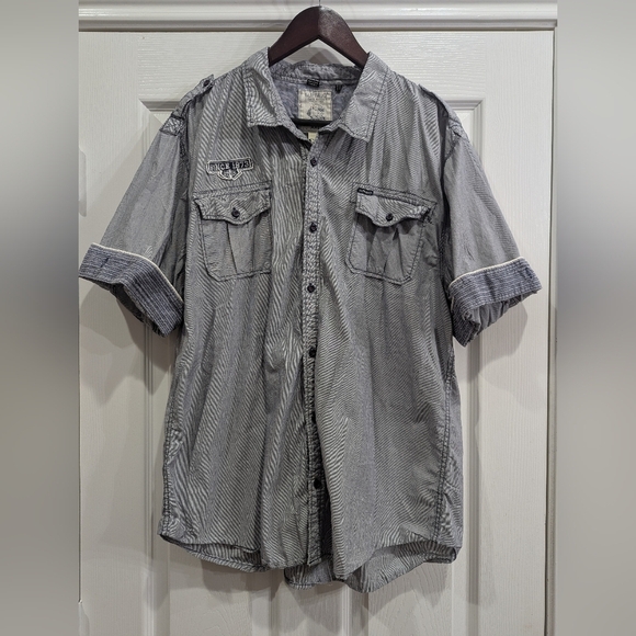Buffalo David Bitton Short Sleeve Striped Button Down Shirt,Rolled Cuff,Size XXL - Picture 1 of 7